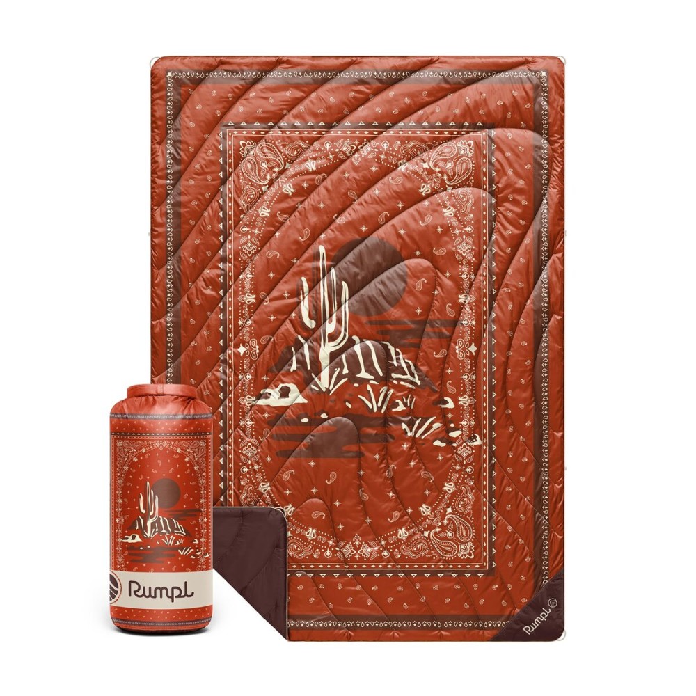 Rumpl Original Puffy Blanket - Warm, Water-Resistant Camping Blanket with 100% Recycled Synthetic Insulation, 52x75, Original Puffy V2, Sedona Saguaro Bandana