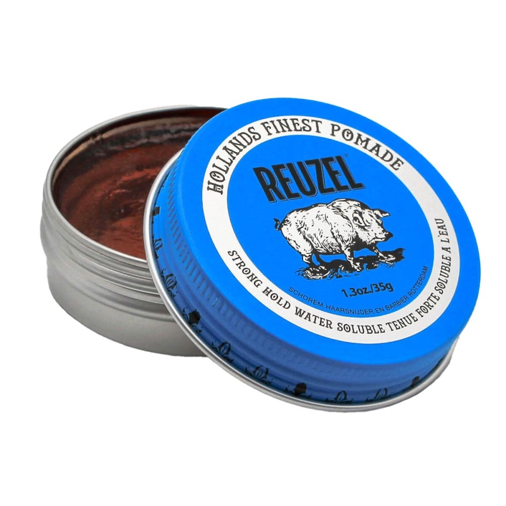 REUZEL Blue Pomade, Strong All Day Hold, Water Soluble Styling, High Shine and Flake Free, Easy To Wash Out, For All Hair Types