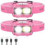 Blukar LED Headlamp,2000L Super Bright Rechargeable Headlight Flashlight with White&Red Light 2 Pack - Motion Sensor,Dimmable Brightness,8 Modes,Spotlight&Floodlight,IPX5 Waterproof for Camping-Pink