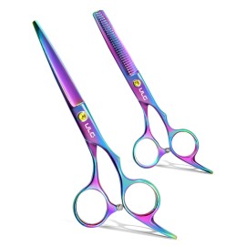 ULG Professional Hair Scissors Kit Right-Hand Razor Edge Barber Scissors Salon Hair Cutting Shears Made of Japanese Stainless Steel, Hand Sharpened 6.5 inch Rainbow
