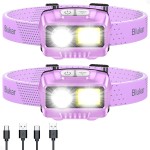 Blukar LED Headlamp,2000L Super Bright Rechargeable Headlight Flashlight with White&Red Light 2 Pack - Motion Sensor,Dimmable Brightness,8 Modes,Spotlight&Floodlight,IPX5 Waterproof for Camping-Purple