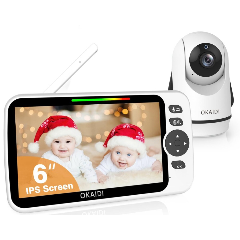 OKAIDI Baby Monitor No WiFi, 6 Extra-Large IPS Screen with 30-Hrs Battery, 1000ft Baby Monitor with Camera and Audio, Remote Pan-Tilt-Zoom Camera for Baby/Pet/Elderly, 2-Way Talk, Night Vision, VOX