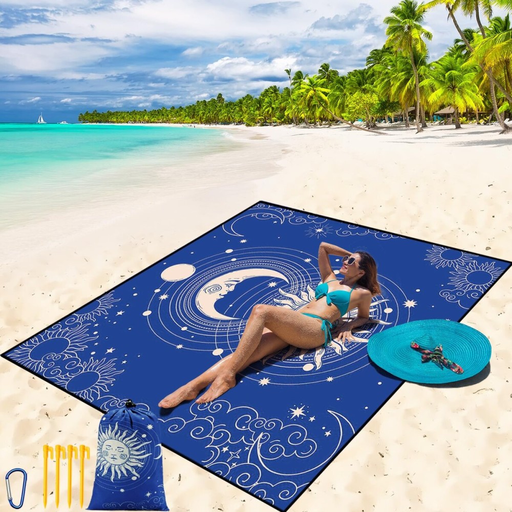 WIWIGO Beach Blanket Waterproof Sandproof Beach Mat 79 X 83/10\'x9\'for 2-8 Adults Quick Drying Outdoor Picnic Mat Beach Accessories for Travel, Camping, Hiking