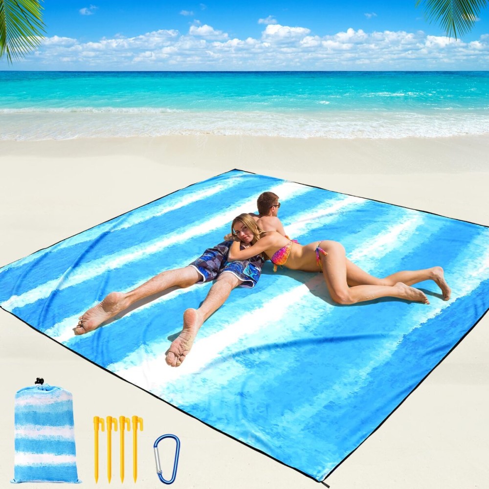 WIWIGO Beach Blanket Waterproof Sandproof Beach Mat 79 X 83/10\'x9\'for 2-8 Adults Quick Drying Outdoor Picnic Mat Beach Accessories for Travel, Camping, Hiking