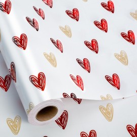 MAYPLUSS Wedding Wrapping Paper, Valentine\'s Heart Wrapping Paper, Red Foil Heart Design Girl Birthday Gift Wrap Present Paper for Valentines Day, Anniversary, Bridal Shower (17 Inch X 33 Feet)