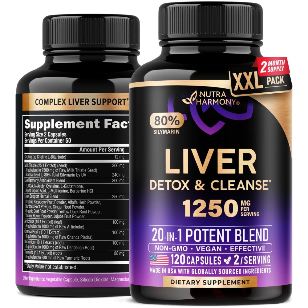 Liver Cleanse Detox & Repair - Milk Thistle | Dandelion | Artichoke | TUDCA | Glutathione & NAC - Effective Liver Health Supplement | 80% Silymarin - Laboratory Tested, Vegan - Made in USA 120 Caps