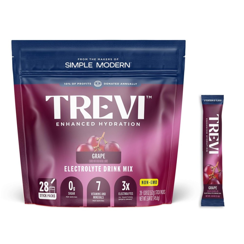 TREVI Sugar Free Electrolytes - Drink Mix Hydration Powder Packets - 28 Count - Grape