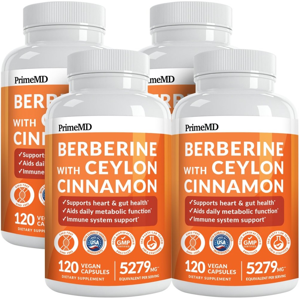 21-in-1 Berberine Supplement with Ceylon Cinnamon - Berberine 1500mg with Chromium, Bitter Melon and Green Tea Extract - Berberine 5X for Energy & Metabolism Support with 5279 mg (120 ct, Pack of 4)