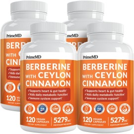 21-in-1 Berberine Supplement with Ceylon Cinnamon - Berberine 1500mg with Chromium, Bitter Melon and Green Tea Extract - Berberine 5X for Energy & Metabolism Support with 5279 mg (120 ct, Pack of 4)