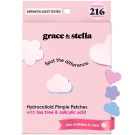 grace & stella Award Winning Pimple Patches for Face - Dermatologist Tested Acne Patches - Hydrocolloid Patch for Breakouts, Whiteheads - Vegan Acne Spot Treatment for Face (Multishape, 216 Count)