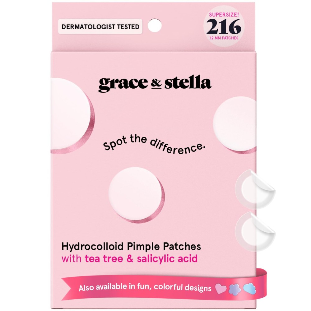 grace & stella Award Winning Pimple Patches for Face - Dermatologist Tested Acne Patches - Hydrocolloid Patch for Breakouts, Whiteheads - Vegan Acne Spot Treatment for Face (Invisible, 216 Count)