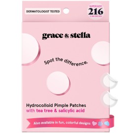 grace & stella Award Winning Pimple Patches for Face - Dermatologist Tested Acne Patches - Hydrocolloid Patch for Breakouts, Whiteheads - Vegan Acne Spot Treatment for Face (Invisible, 216 Count)
