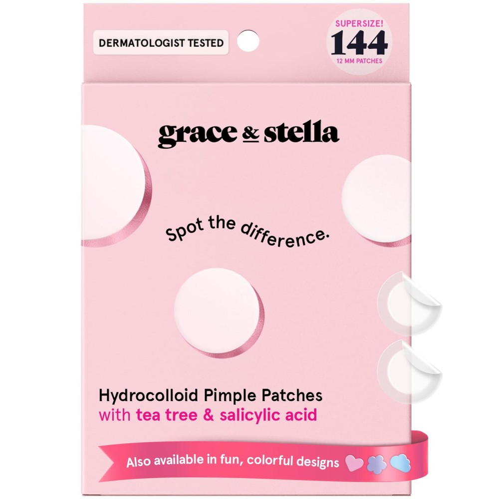 grace & stella Award Winning Pimple Patches for Face - Dermatologist Tested Acne Patches - Hydrocolloid Patch for Breakouts, Whiteheads - Vegan Acne Spot Treatment for Face (Invisible, 144 Count)