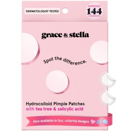 grace & stella Award Winning Pimple Patches for Face - Dermatologist Tested Acne Patches - Hydrocolloid Patch for Breakouts, Whiteheads - Vegan Acne Spot Treatment for Face (Invisible, 144 Count)