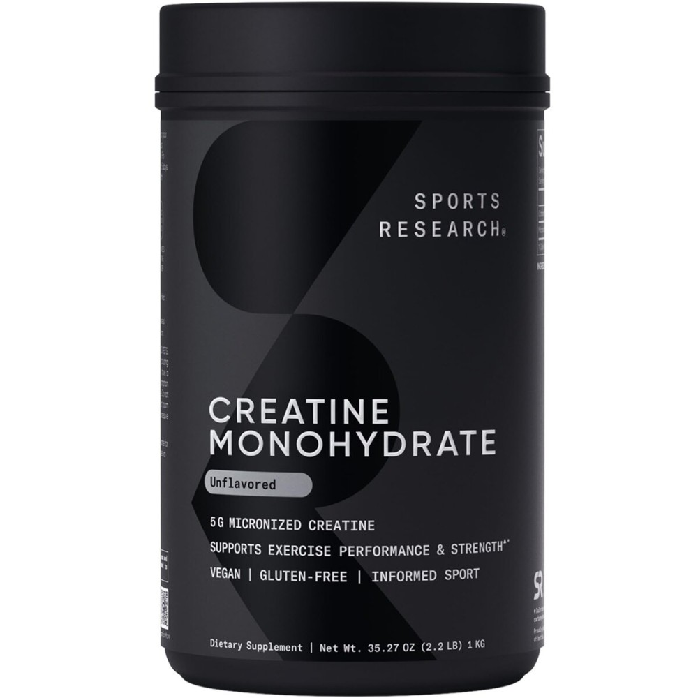 Sports Research Creatine Monohydrate - Gain Lean Muscle, Improve Performance and Strength and Support Workout Recovery - 5 g Micronized Creatine - 35.27 oz