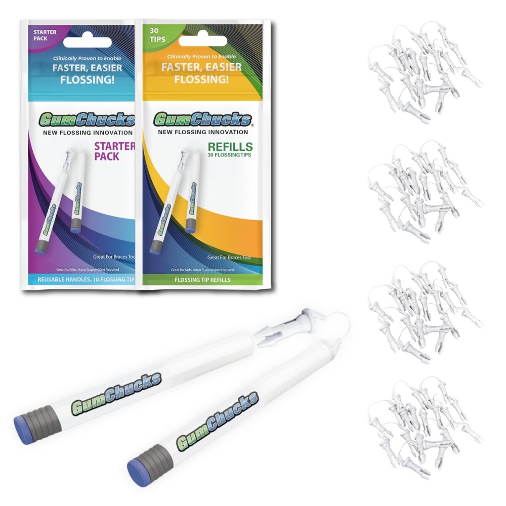 GumChucks Floss for Teeth - Flossing for Kids and Adults - Orthodontic Flossers for Braces - Dental Gum Floss Picks for All Ages (Starter Pack Bundle)