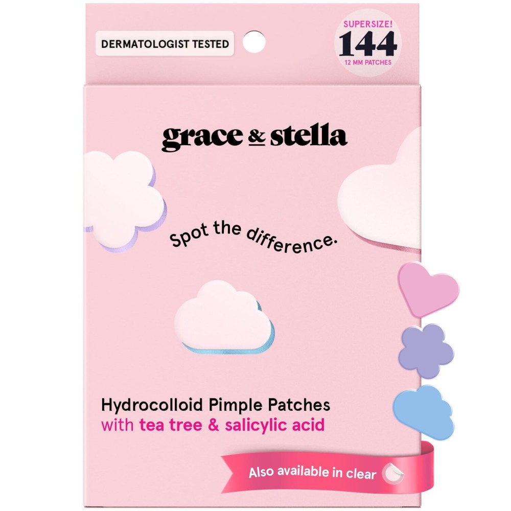 grace & stella Award Winning Pimple Patches for Face - Dermatologist Tested Acne Patches - Hydrocolloid Patch for Breakouts, Whiteheads - Vegan Acne Spot Treatment for Face (Multishape, 144 Count)