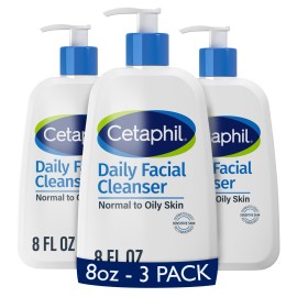 Cetaphil Face Wash, Daily Facial Cleanser for Sensitive, Combination to Oily Skin, 8 oz, Pack of 3, Gentle Foaming, Soap Free, Hypoallergenic
