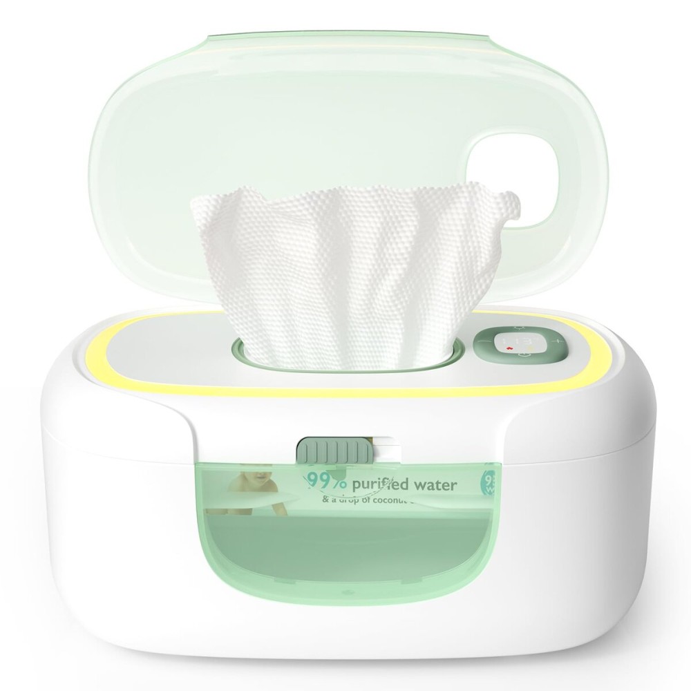 Momcozy New Baby Wipe Warmer, Large Capacity Wipe Dispenser Compatible with 60-80pcs,10-Min Fast Heating,4 Temperature Modes,Innovative Spring Design,Silicone&Top Seals,Even Heating,3-Level Nightlight