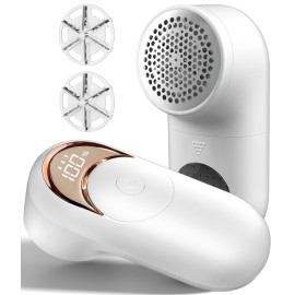 Fabric Shaver Lint Remover for Clothes, LED Display, 6-Leaf Blades, Rechargeable Sweater Defuzzer for Wool Cashmere Blanket Curtain Couch