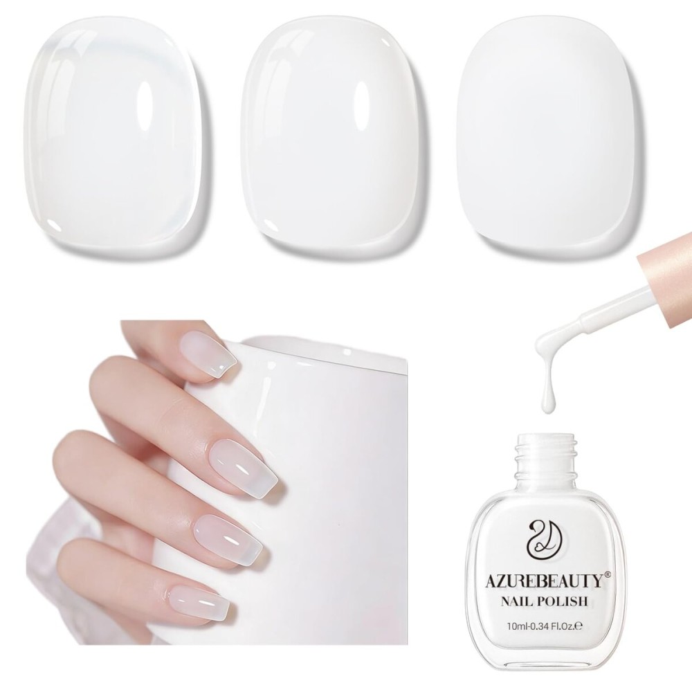AZUREBEAUTY Milky White Translucent Nail Polish - Quick Dry, Long-Lasting, Natural Jelly Glossy Finish for DIY Manicure & Nail Art, Salon Quality for Women
