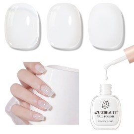 AZUREBEAUTY Milky White Translucent Nail Polish - Quick Dry, Long-Lasting, Natural Jelly Glossy Finish for DIY Manicure & Nail Art, Salon Quality for Women