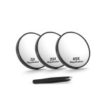 Macaki 5X/20X/40X Magnifying Mirror with Suction Cups and Tweezers Set, 3.5 inches Travel Magnified Makeup Mirror, Black, 3PCS