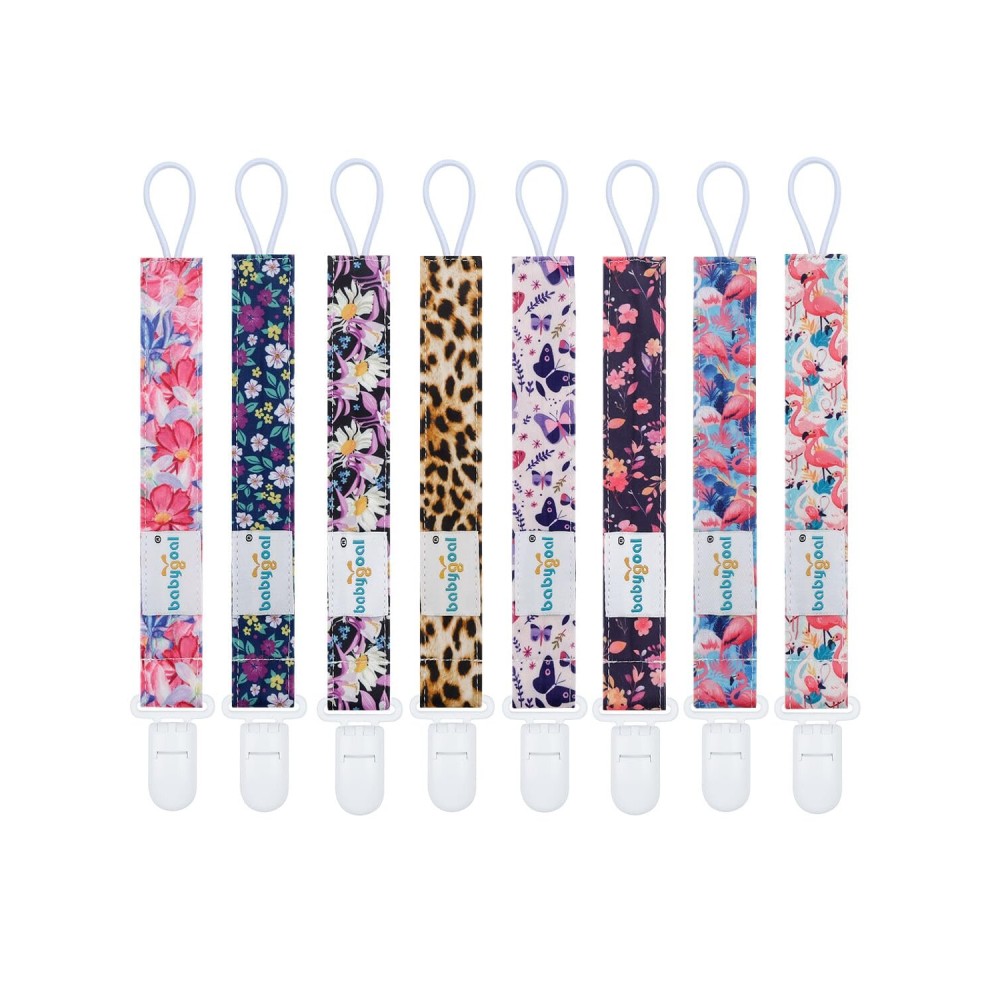 babygoal Flower Pacifier Clips, 8 Pack Binky Paci Holder Clips Fits for Most Pacifiers and Binkies 8PS51-B