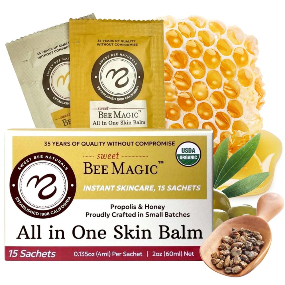Sweet Bee Naturals All-in-One Skin Balm Sachets - 4ml Each, Certified Organic, Deep Moisture & Hydration for On-the-Go Skincare, Ideal for Busy Lifestyles, Travel-Friendly - 15 Pack
