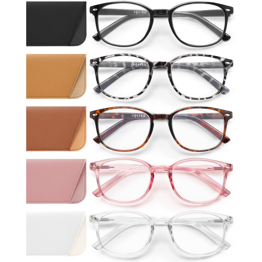 JOLISU 5 Pack Reading Glasses For Women,Blue Light Blocking Computer Reader Spring Hinge Eyeglasses (2.75)