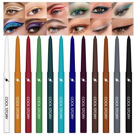 12 Colors Shimmer Eyeliner Pen Set, Waterproof, Long-Lasting, Glitter Eyeliner for Bold Eye Makeup, Metallic Glitter Finish, Eye Liner For Older Women, lapiz de ojos delineador de ojos contra el agua