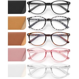 JOLISU 5 Pack Reading Glasses For Women,Blue Light Blocking Computer Reader Spring Hinge Eyeglasses (1.75)