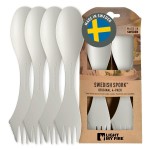 Light My Fire Spork Original 4-Pack 3-in-1 Camping Spoon Fork Knife Combo Reusable Travel & Camping Utensils Lunch Spork Outdoor Backpacking Hiking Picnic Utensil BPA Free, Cream