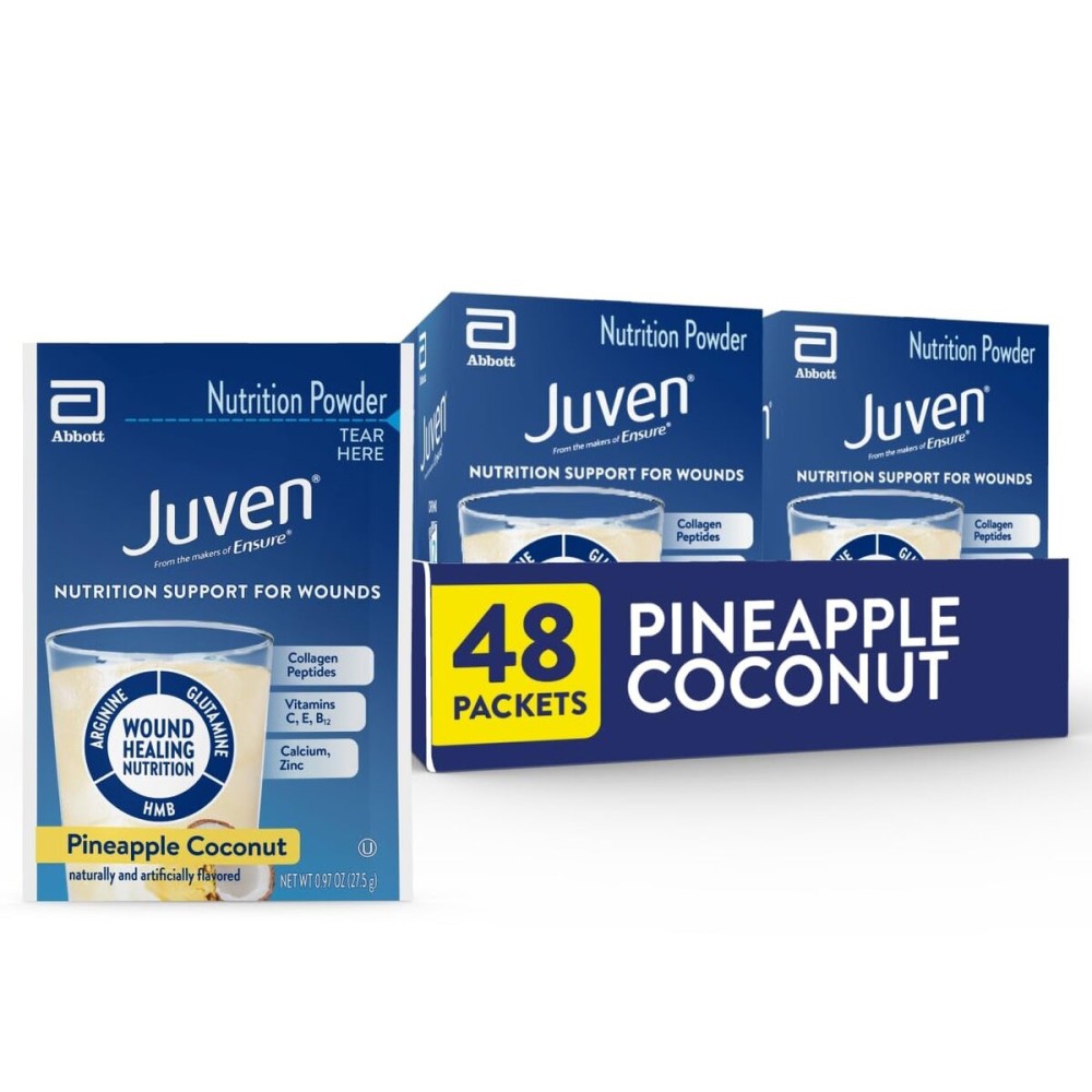 Juven Therapeutic Nutrition Drink Powder Including Collagen Peptides, Amino Acids, and HMB For Wound Healing Support, Pineapple Coconut, 48 Packets