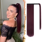 BARSDAR Dark Burgundy Straight Wrap Ponytail Extension - 18 Inch Long Straight Wrap Around Ponytails for Women, Synthetic Clip in Red Pony Tails Hair Extensions Hairpieces Daily