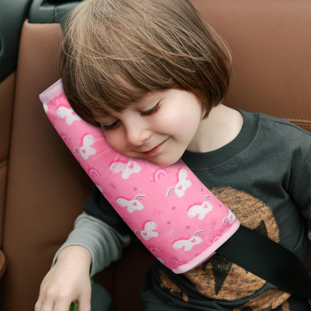 COOLBEBE Seat Belt Pillow for Kids, Extra Soft Toddler Travel Pillow for Car Seat, Universal Carseat Strap Cushion Pads for Childs Baby People Adults, Pink Unicorn