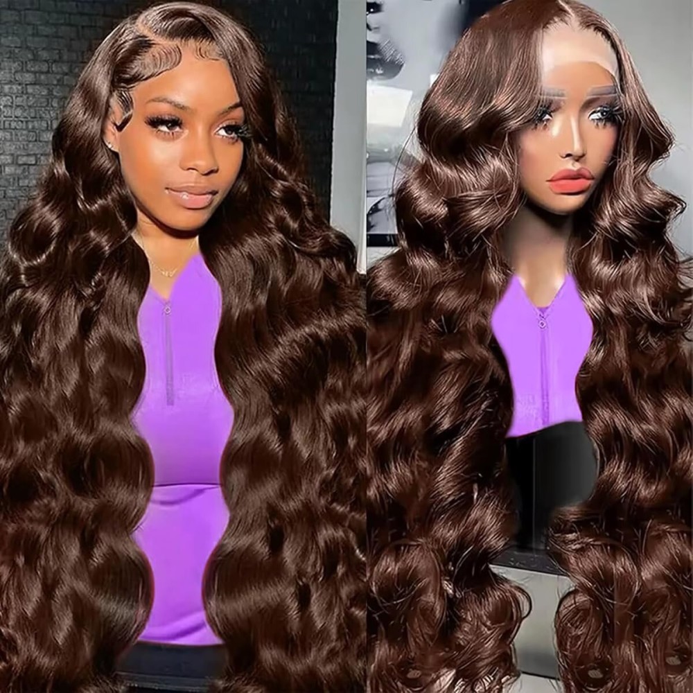 Jewhaut 30 Inch Chocolate Brown Lace Front Wig Human Hair 200% Density 13x6 HD Lace Front Wigs Human Hair Body Wave HD Lace Frontal Wigs for Women Pre Plucked Brown Wig