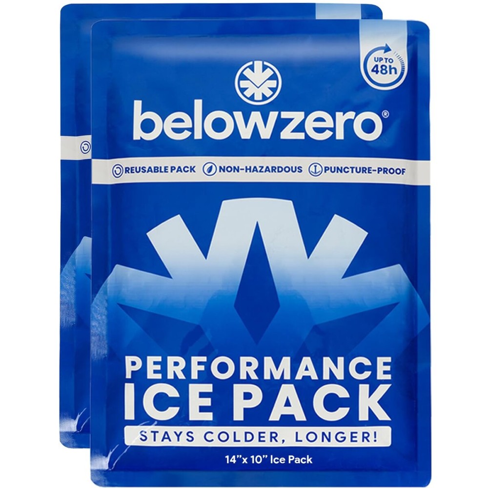 Below Zero Prefilled Reusable Ice Packs for Coolers | Long Lasting Freezer Ice Blocks for Camping, Lunch Bags & More | 48 Hour Cooler Ice Pack Technology | Large 14x10 (2-Pack)