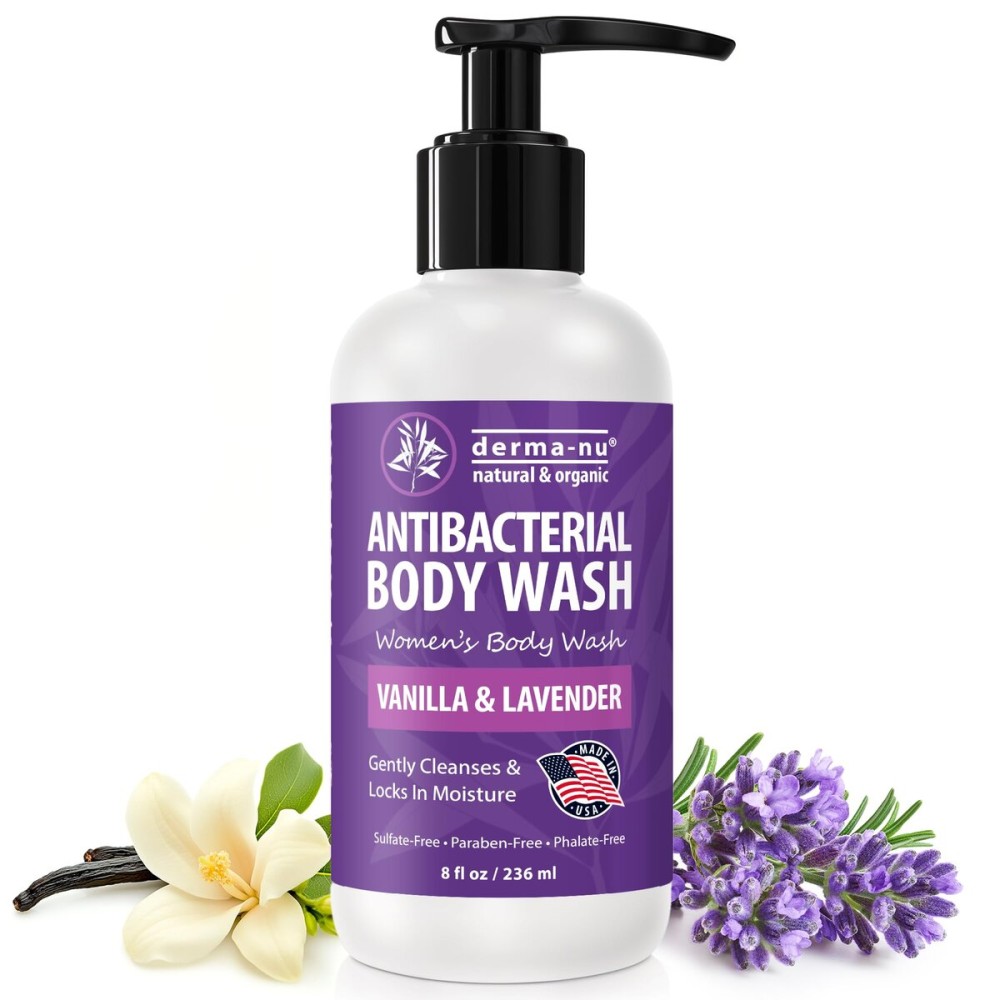 Antibacterial Body Wash for Women - Tea Tree Body Wash for Jock Itch, Athletes Foot, Eczema & Back Acne - Deep Cleansing & Nourishing - Relaxing Lavender & Vanilla Scent Safe for All Skin Types 8oz