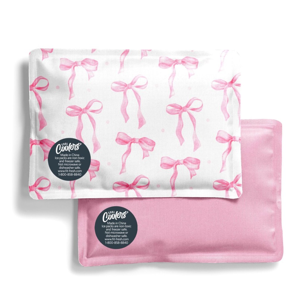 Fit & Fresh Cool Coolers 2 Pack Soft Ice for Lunch Bags, Flexible Stretch Nylon, Durable, Reusable Lunch Box Ice Packs, Soft Ice, Reusable Freezer Packs, Lunch Ice, Easy to Clean, Pink Bows