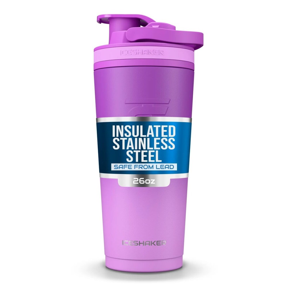Ice Shaker Insulated Stainless Steel Shaker Bottle | 26oz, Purple Color Rush | Cold for 24+ Hours | Insulated Cup with Twist Agitator | Odor-Free Bottle for Protein Shakes, Water, Smoothies, Cocktails
