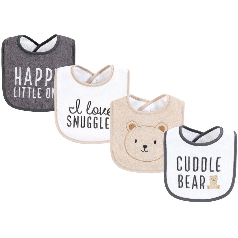 Hudson Baby Cotton Terry Drooler Bibs with Fiber Filling, Cuddle Bear, One Size