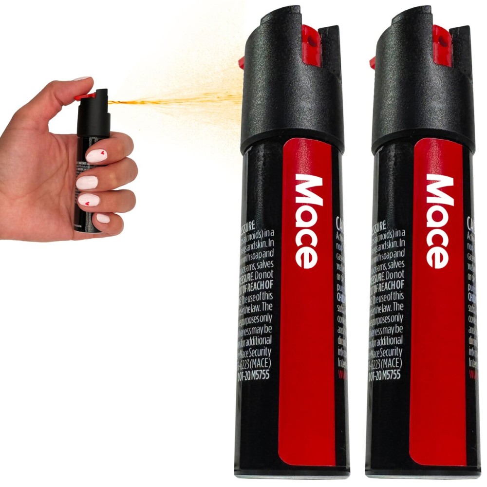 Mace Pepper Spray - 2-Pack Twist Lock Model, 0.63 oz/ea, 12 Feet Range, Max Strength 10% OC, Long Lasting UV Dye, Leakproof Design, Self Defense Pepper Spray for Women & Men - Black