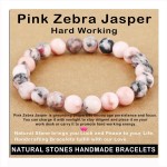 AD Beads Handmade Gemstone Stretch Elastic Bracelet Crystal Healing Reiki Nature\'s Beauty and Spiritual Essence Unisex (8mm, Pink Zebra Jasper (Hard Working))