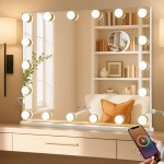 LUXFURNI Vanity Mirror with Lights, 23.6 x 20.5 Hollywood Mirror, Light Up Makeup Mirror with 18 LED Bulbs for Bedroom, 3 Color Lighting Modes, Tabletop & Wall Mount, USB Charging Port
