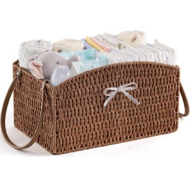 HBlife Diaper Caddy Organizer, Large Hand-Woven Storage Basket for Diapers & Baby Essentials - Elegant Curved Design, Ideal Gift for Baby Shower & Registry Must-Have