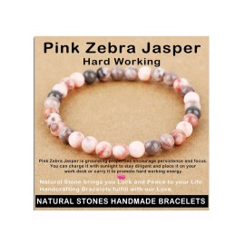 AD Beads Handmade Gemstone Stretch Elastic Bracelet Crystal Healing Reiki Nature\'s Beauty and Spiritual Essence Unisex (6mm, Pink Zebra Jasper (Hard Working))
