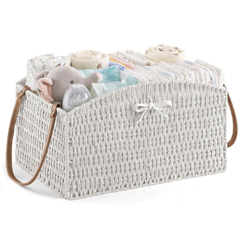 HBlife Diaper Caddy Organizer, Large Hand-Woven Storage Basket for Diapers & Baby Essentials - Elegant Curved Design, Ideal Gift for Baby Shower & Registry Must-Have
