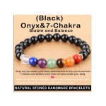 AD Beads Handmade Gemstone Stretch Elastic Bracelet Crystal Healing Reiki Nature\'s Beauty and Spiritual Essence Unisex (8mm, Onyx & 7-Chakra (Stable and Balance))