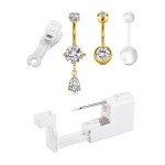 QWALIT Belly Button Piercing Kit Belly Piercing Kits Gold Belly Button Piercing Gun Self Belly Piercing Gun with Surgical Steel Dangling Belly Rings at Home